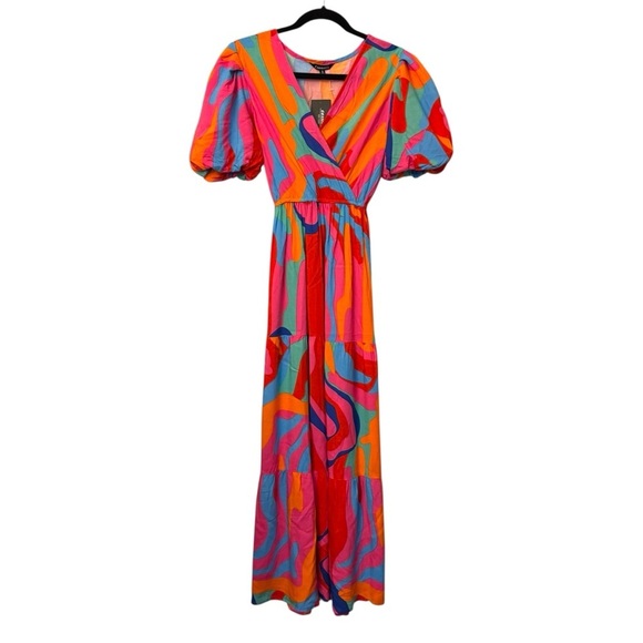 Cassee’s Abstract Print Puff Sleeve Maxi Dress Multicolor - Picture 3 of 6